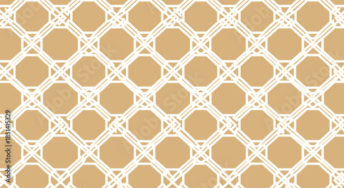 A geometric vector pattern showcases a repeating net design in white, overlaid on a warm, inviting beige background, perfect for various design applications and backgrounds.