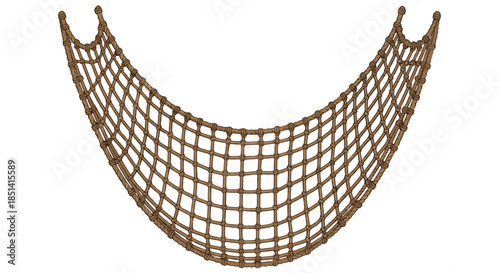 A detailed vector illustration showcases a brown fishing net, perfectly rendered against a clean white backdrop, emphasizing the intricate woven texture and design for various applications.
