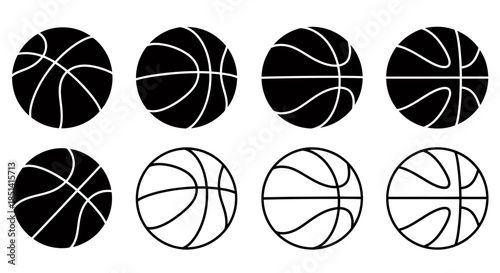 A collection of vector basketball illustrations showcasing various designs and styles, perfect for sports-related projects, branding, and promotional materials in a clean, modern aesthetic.