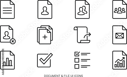 Minimal document and file management outline icon set for office workflow data organization user interface web app vector