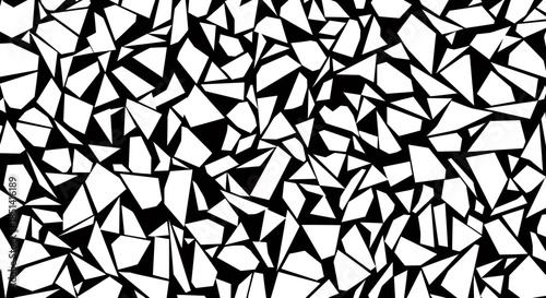 A striking black and white vector illustration showcasing a dynamic, geometric pattern of fragmented shapes, perfect for modern design and digital applications.