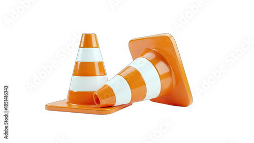 Orange Traffic Cones on White Background