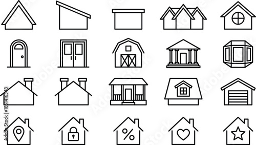 Minimal house and home outline icon set for real estate property architecture user interface web app design vector