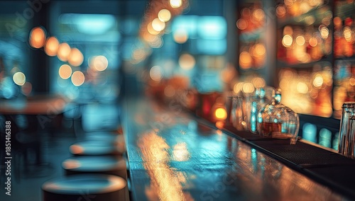 Wallpaper Mural Warmly lit bar interior, blurry focus on drinks and seating Torontodigital.ca