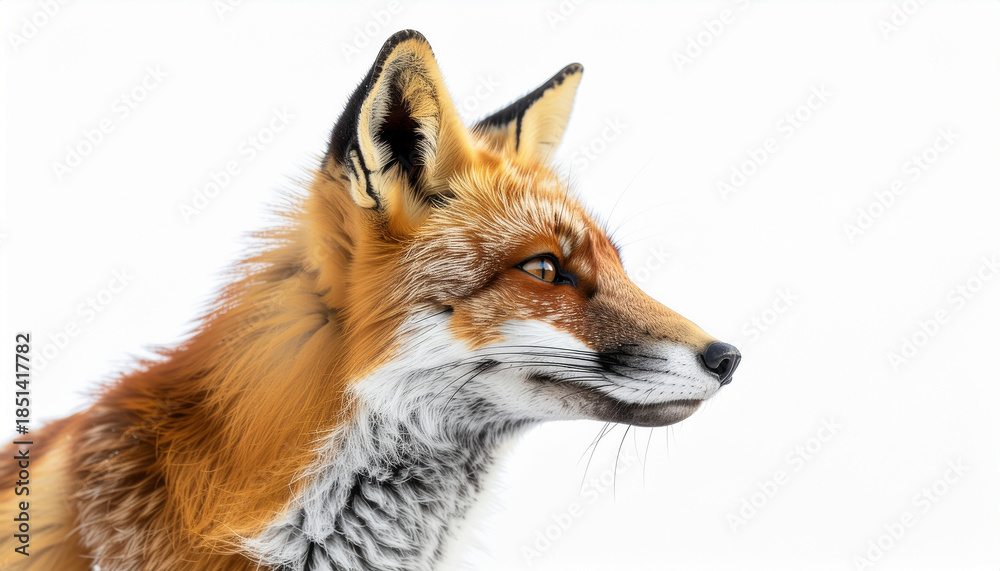 Fototapeta premium Close-up profile portrait of a Red Fox isolated on white background