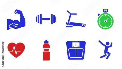 Healthy Lifestyle Icons Fitness, Exercise, And Weight Management Symbols