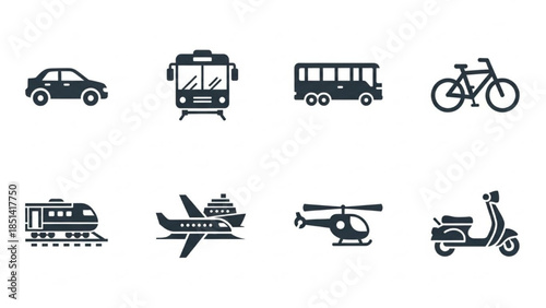 Essential Vector Icon Collection Diverse Transportation Modes for Modern Digital Projects and Design