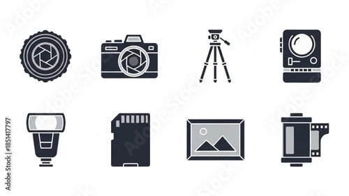 Collection of Photography Equipment Icons for Digital Art and Creative Projects