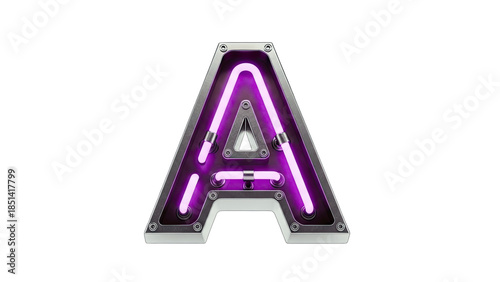 Neon Letter A with Purple Glow on White Background