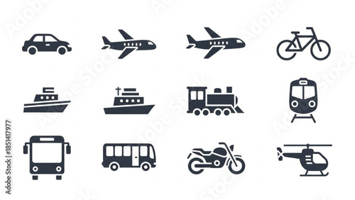 Diverse collection of modern transportation icons for digital design and travel applications p30