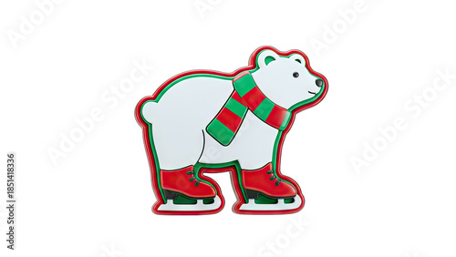 Polar Bear Ice Skating with Christmas Scarf Decoration