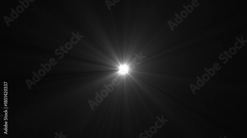 Optical flare with light rays on black background alpha chenel. shine light lens flares flickering animation overlays. white light star burst, abstract glow lens flare background.