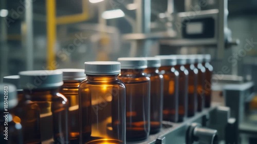 Medicine bottle inspection on automated factory line symbolizing precision quality control regulation trust safety and human oversight in modern pharmaceutical manufacturing