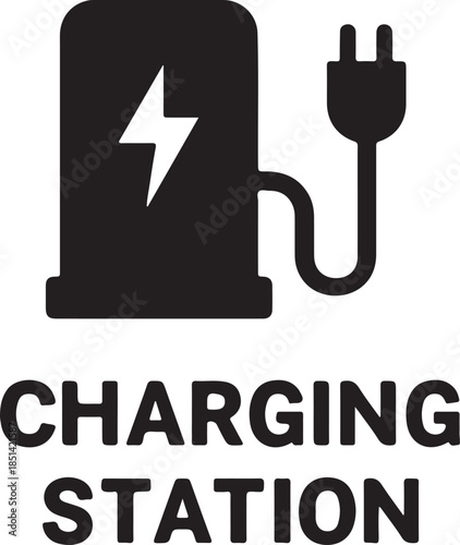 Black electric vehicle charging station icon with a lightning bolt symbol