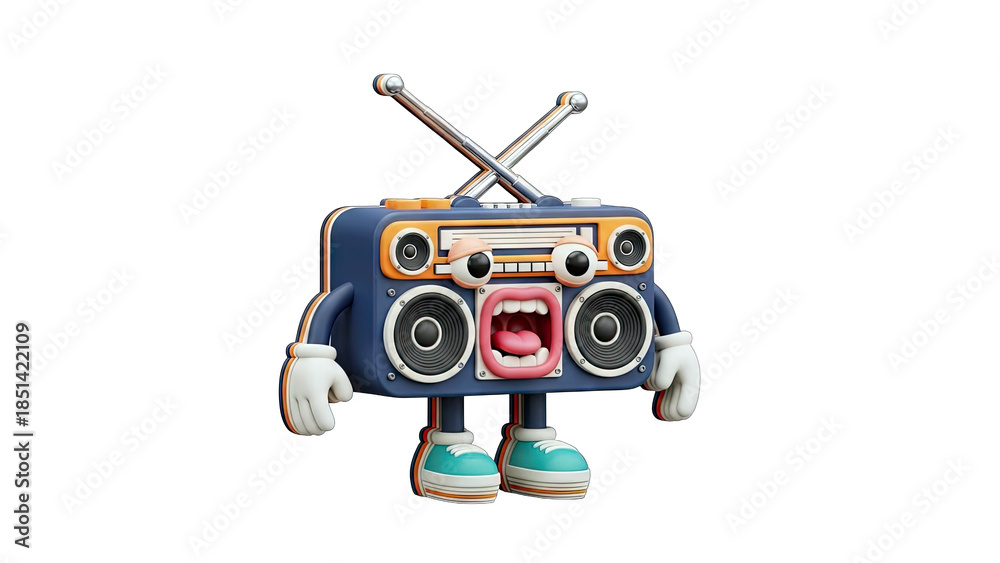 Fototapeta premium Cartoon Radio Character with Open Mouth on White Background