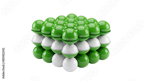 Green and White Spheres Stacked in a Cube Formation