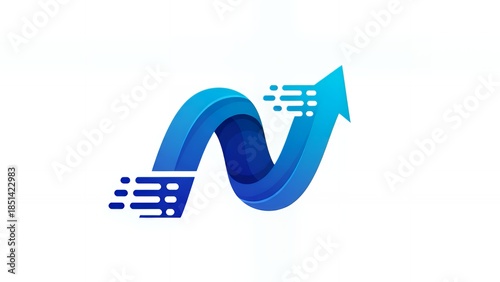 成長と加速を表現したアルファベットNの未来的で立体的なビジネスアイコン