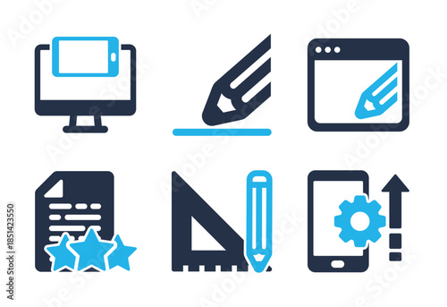 Creative Design and Content Development icon set. Solid glyph series icons