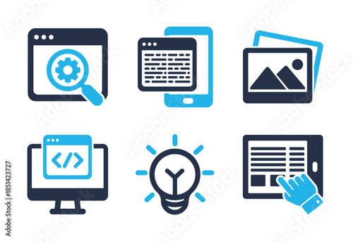 Web Development and Digital Innovation icon set. Solid glyph series icons