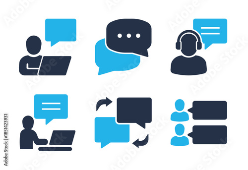 Digital Communication and Customer Support icon set. Solid glyph series icons