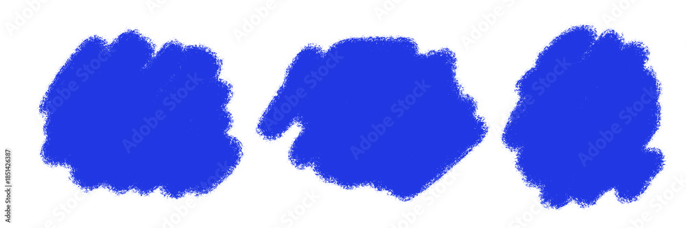 Obraz premium Horizontal Row of Three Vibrant Blue Abstract Shapes with Stippled Texture on White Background