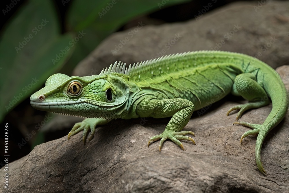 Naklejka premium Green Plumed Basilisk Lizard Basiliscus