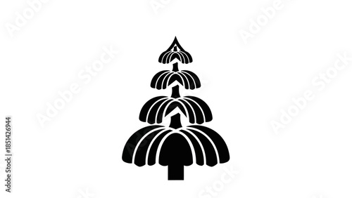 A black silhouette of a stylized Christmas tree on a white background