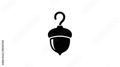 Black silhouette of an acorn with a hook on a white background.