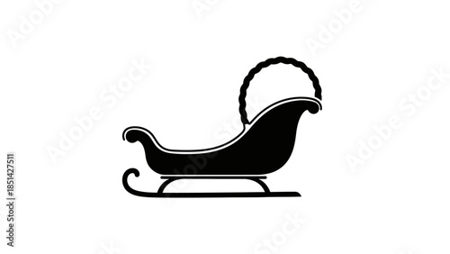Black silhouette of a traditional sleigh with a handle on a white background.