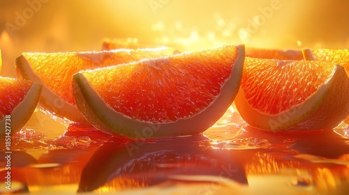 Sunlit Grapefruit Segments in Golden Liquid