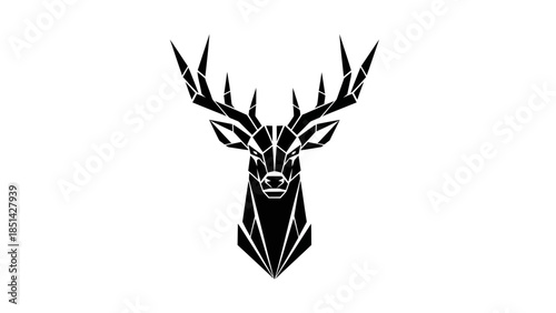 Black and white illustration of a deer's head with antlers on a white background.