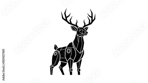 Black silhouette of a deer with antlers on a white background