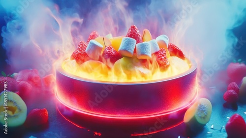 Glowing Fruit Bowl with Marshmallows and Smoke