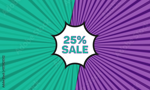Purple green comic book style background twenty five percent sale