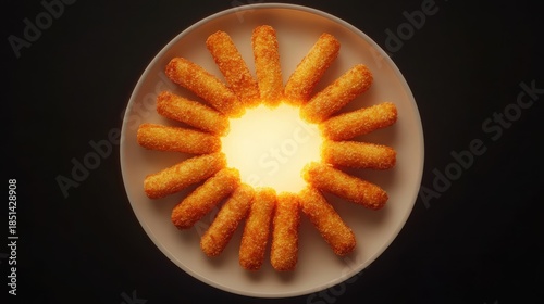 Golden Fried Appetizers Arranged in a Circular Pattern on a Plate