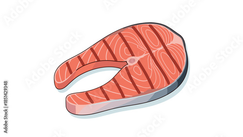 Grilled Salmon Steak Vector Illustration