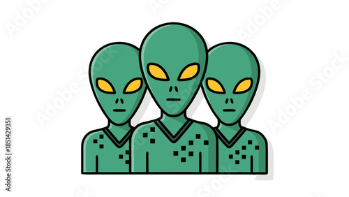 Group of Green Aliens Illustration