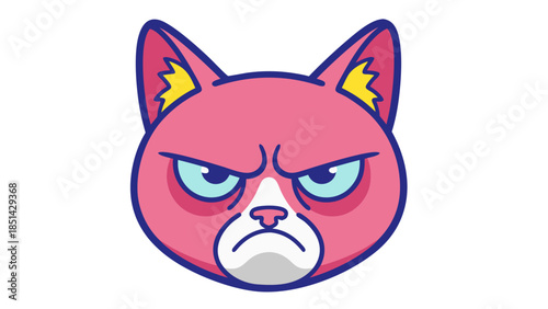 Grumpy Pink Cat Face Emoji Vector Illustration