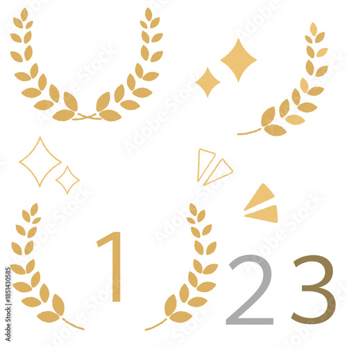 手描きで優しい印象の月桂樹のランキング装飾素材セット