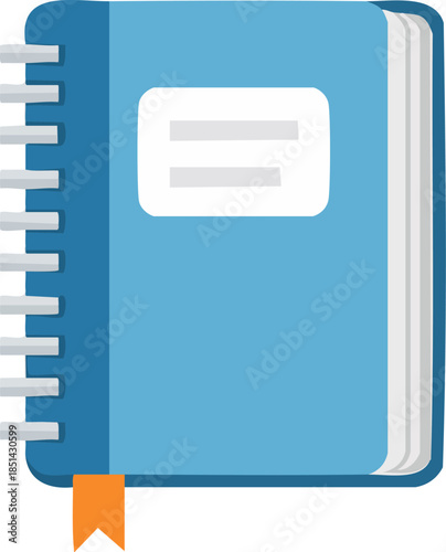 Blue planner book vector icon with spiral binding and bookmark representing organization. Generative AI