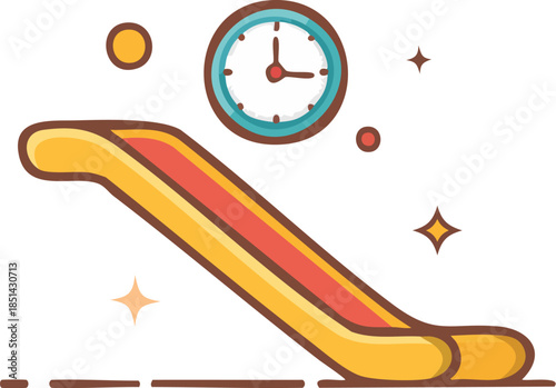 Flat vector illustration of a sliding ramp with a clock icon, representing shifting time, schedule changes, and efficiency. Generative AI