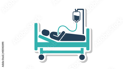 Hospital Patient Icon with IV Drip and Bed