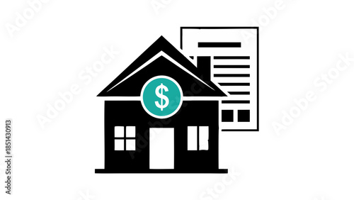 House with Dollar Sign and Document Icon - Real Estate Finance