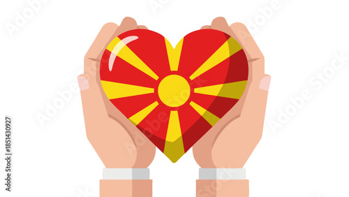 Hands holding Macedonian flag heart for love and support