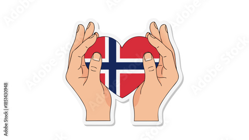 Hands Holding Norway Flag Heart: Love for Norway Symbol
