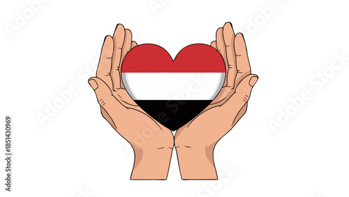 Hands Holding Yemen Flag Heart: Love and Support Illustration