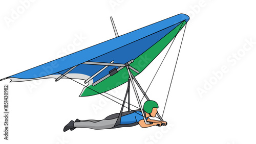 Hang Glider Pilot Soaring Blue Green Wing