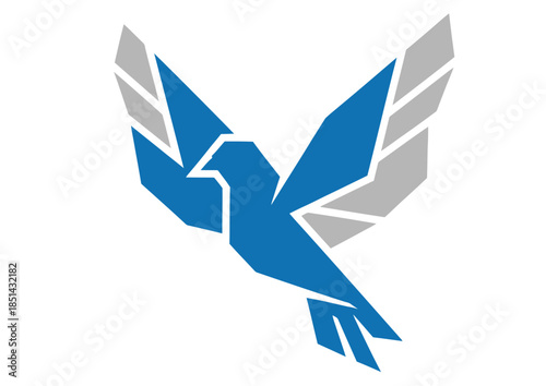 A stylized geometric blue bird with grey wing accents flying against a white background, representing freedom and modern design. Free Download A stylized geometric blue bird with grey wing accents flying against a white background, representing freedom and modern design. - GFXLoad