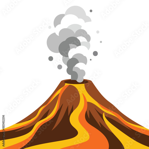 Vector illustration of a volcano erupting with ash and smoke on a white background