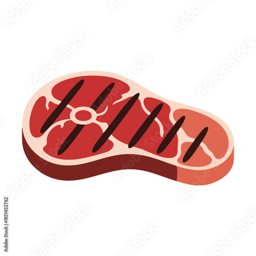 A flat illustration of a cooked steak with grill marks and varied red tones